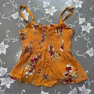 Patrons of Peace Floral Print Smocked Crop Tank Top Sz XS